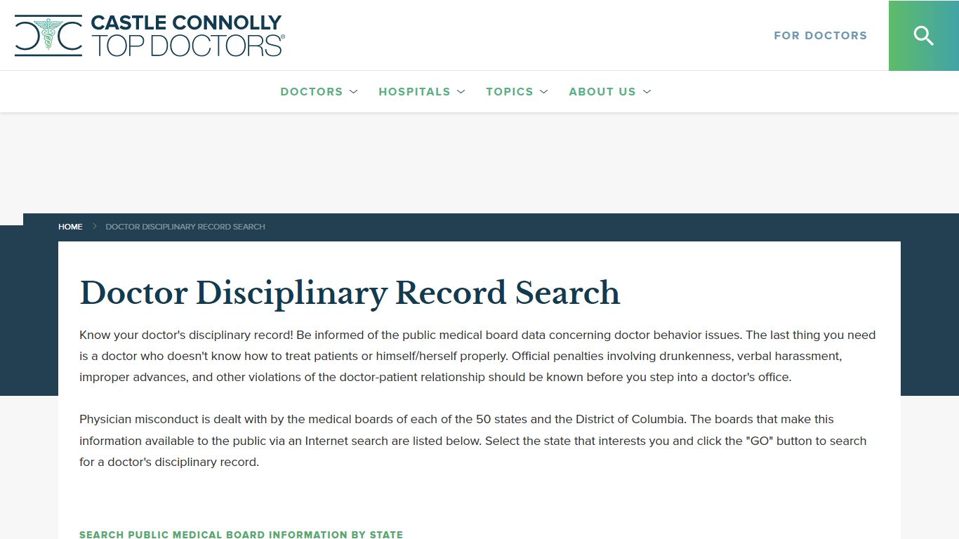 Doctor Disciplinary Record Search - Castle Connolly